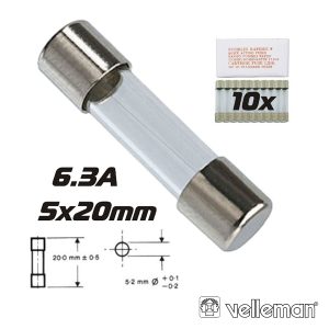 Fusível 5x20 Fusão Lenta 6.3a (10X) VELLEMAN - (FU6.3N)