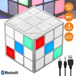 Coluna Bluetooth Cubo Mágico 3W LEDS RGB BT/SD/Aux/Bat - (HPCUBE)