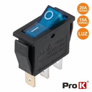 Interruptor Basculante C/ Luz 15a-250v Spst On-Off PROK - (ITR014BL)