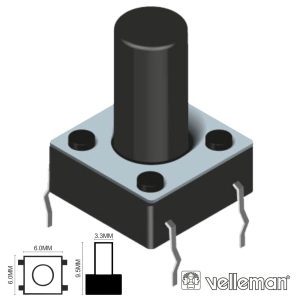 Comutador Micro Switch 6x6mm Altura 9.5mm VELLEMAN - (KRS06095)