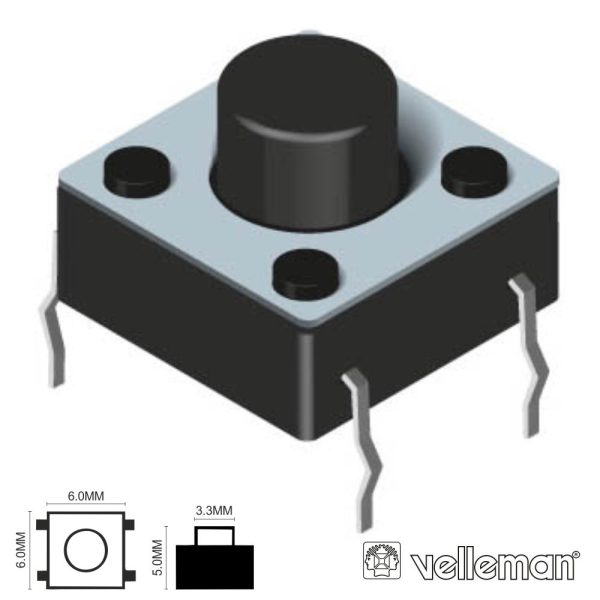 Comutador Micro Switch 6x6mm Altura 5mm VELLEMAN - (KRS0612)