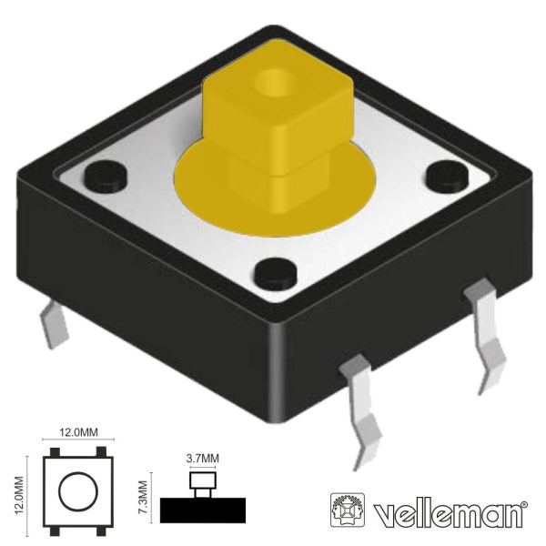 Interruptor Micro Switch 12x12mm Altura 7.3mm VELLEMAN - (KRS1273)