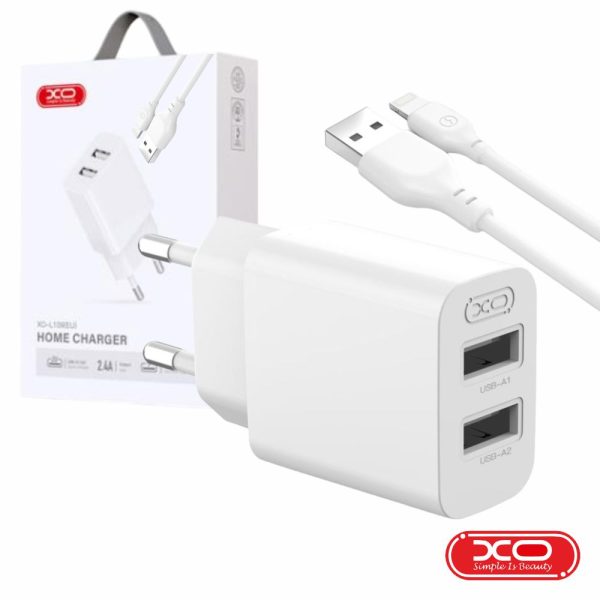 Alimentador 2x USB-A 2.4A + Cabo USB-A P/ Lightning XO - (L109C)