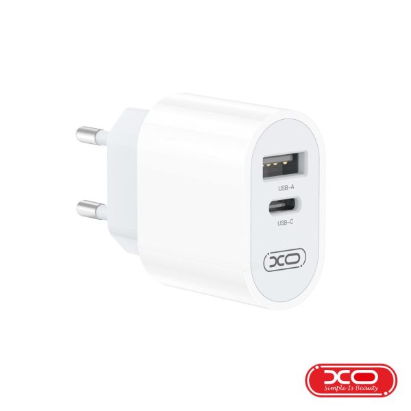 Alimentador 1x USB-A / 1x USB-C 2.4A Branco XO - (L97)