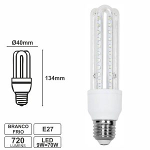 Lâmpada E27 9W=70W 230V LED 3u Branco Frio 720lm - (LLE2709W(E))