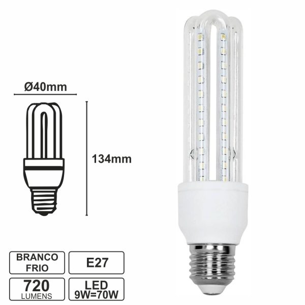 Lâmpada E27 9W=70W 230V LED 3u Branco Frio 720lm - (LLE2709W(E))