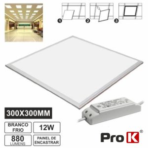 Painel LEDS Quadrado 12W 300mm Branco Frio 880lm PROK - (LLPQSU30012CW(H))