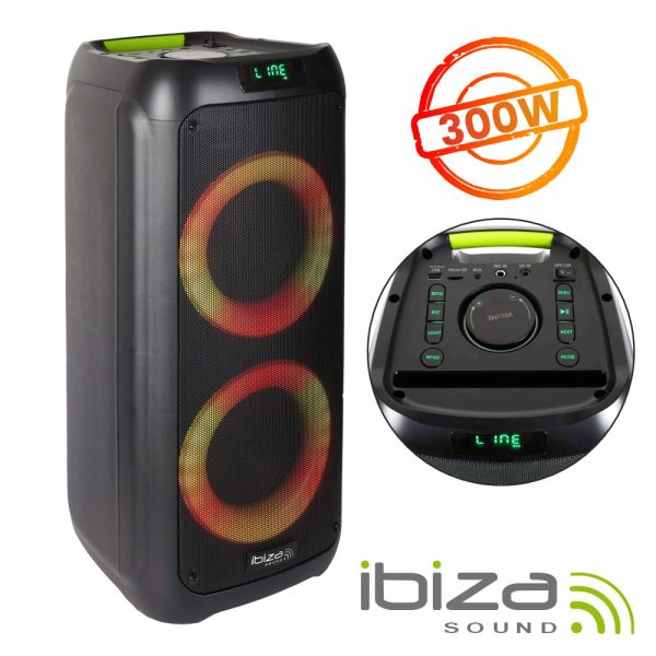 Coluna Amplificada 2x6.5" 300W USB/SD/AUX/BT LED TWS IBIZA - (LYRA400)