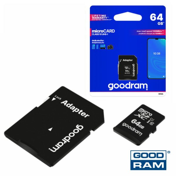 Cartão Memória Micro SD 64Gb UHS-I Adaptador GOODRAM - (M1AA0640R12)