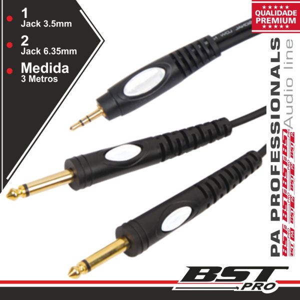 Cabo Jack 3.5mm Macho St / 2-Jack 6.35mm Macho Mn 3m BSTPRO - (MINIJACK/JACK-3)