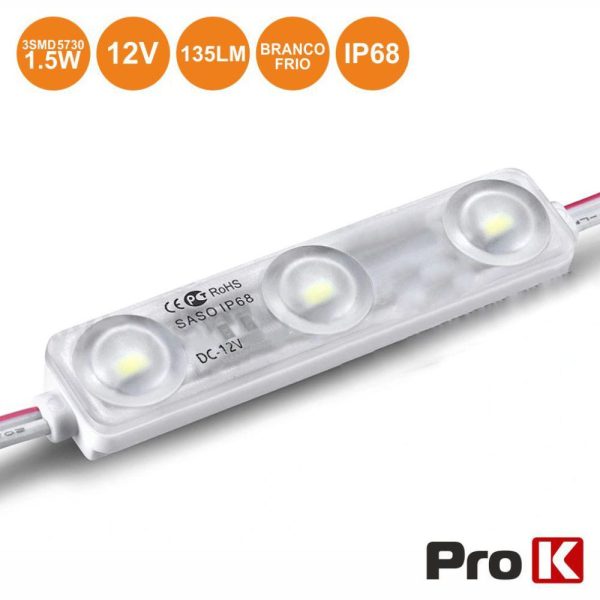 Módulo C/ 3 LEDS 5730 1.5W 6000K 135LM 12V IP68 PROK - (MODULED315CWN)