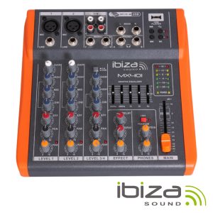 Mesa De Mistura 4 Canais 3 Entradas Phantom USB/Rec IBIZA - (MX401)