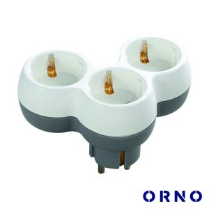 Ficha Elétrica Adaptadora 3x Schuko Branco ORNO - (OR-AE-13239(GS))