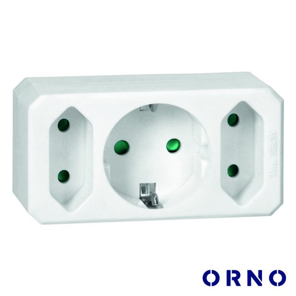 Ficha Elétrica Adaptadora 1x Schuko 2x AC Plana ORNO - (OR-AE-13250(GS))