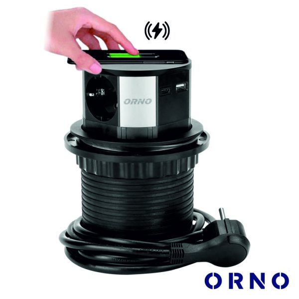 Tomada Elétrica Encastrar C/ Carregador QI 3x Schuko 2x USB - (OR-GM-9017(GS))