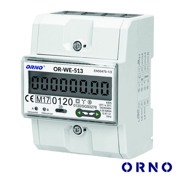 Contador de Energia 230V/80A 4.5 Módulos P/ Calha Din ORNO - (OR-WE-513)