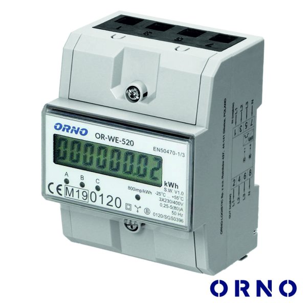 Contador De Energia 3x230V/80A 4.5 Módulos P/ Calha Din ORNO - (OR-WE-520)