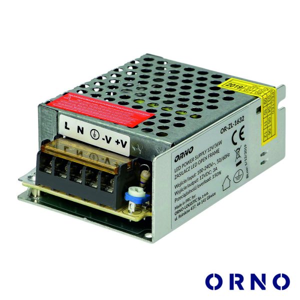 Fonte De Alimentação Industrial 12V 36W 3A ORNO - (OR-ZL-1632)