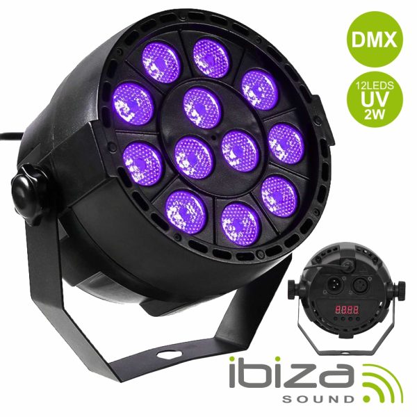 Projetor Par UV 12 LEDS 2W DMX IBIZA - (PAR-MINI-UV)