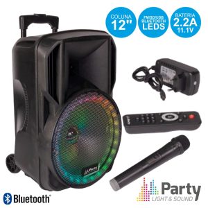 Coluna Amplificada 12" USB/FM/BT/SD/Bat Vhf Preta 700W PARTY - (PARTY-12RGB)