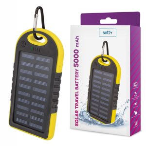 Powerbank 5000mAh Amarelo C/ Painel Solar E 2 USB - (PB-SOLAR-5000-Y)