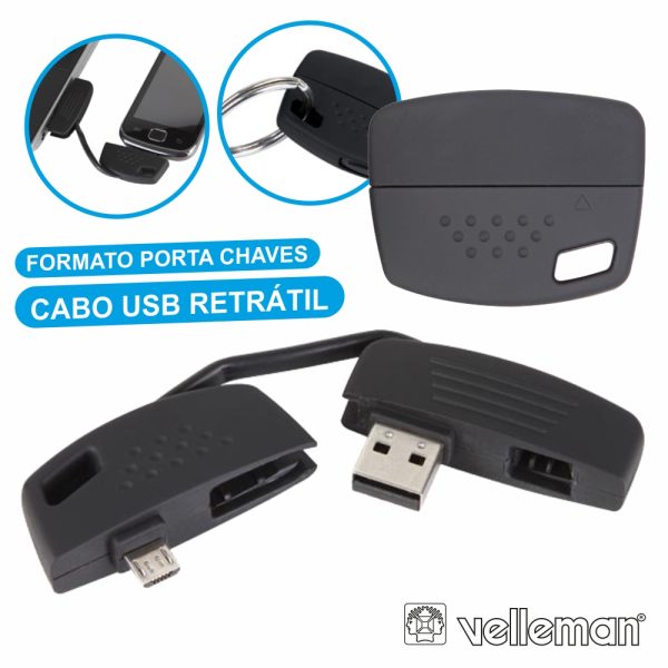 Cabo USB-A 2.0 Macho / Micro USB-B Porta Chaves VELLEMAN - (PCMP24)