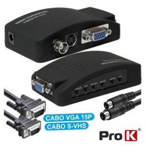 Conversor Vídeo VGA+bnc+svhs P/ VGA C/ Cabos PROK - (PK-BNCVGA01)