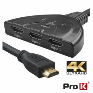 Distribuidor HDMI Amplificado 3 Entradas 1 Saída PROK - (PK-HDMI3E1S4K)