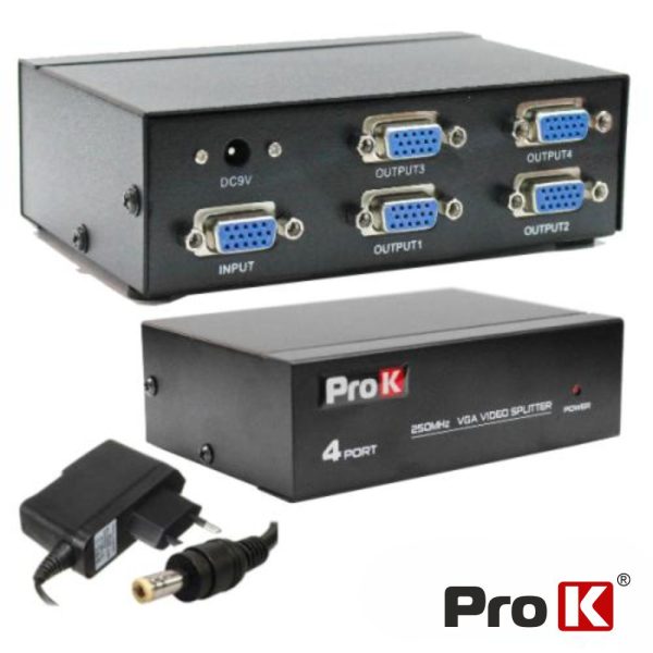 Distribuidor VGA Amplificado 1 Entrada 4 Saídas PROK - (PK-VGA1E4S)