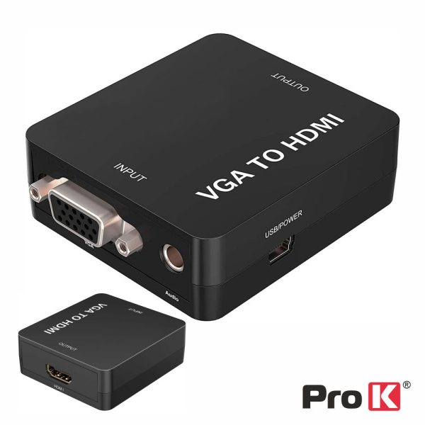 Conversor VGA + Jack 3.5mm P/ HDMI Fêmea PROK - (PK-VGAHDMI01)