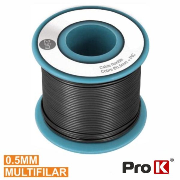 Cabo Multifilar Preto 0.5mm Rolo 25m PROK - (PKCM0.5/25B)