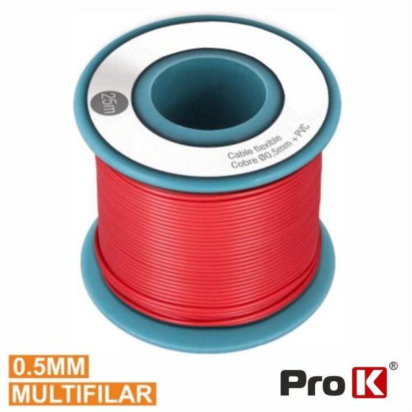 Cabo Multifilar Vermelho 0.5mm Rolo 25m PROK - (PKCM0.5/25R)