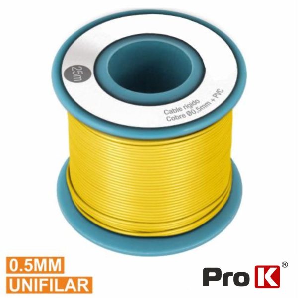 Cabo Unifilar Amarelo 0.5mm Rolo 25m PROK - (PKCU0.5/25Y)