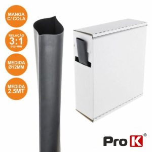 Tubo Manga Termoretráctil C/ Cola 12.0mm 2.5m Preto PROK - (PKMT120BK/2.5G)