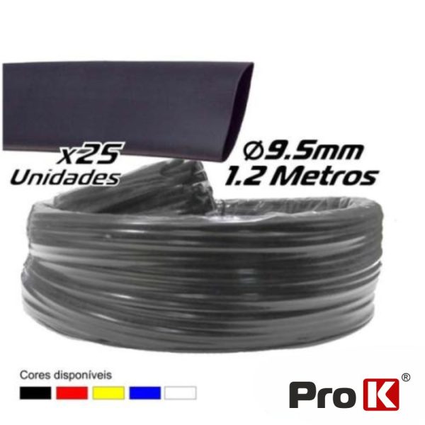 Tubo Manga Termoretráctil 9.5mm 1.2m 25x Preto PROK - (PKMT95BK/25)