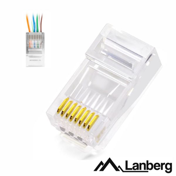 Ficha RJ45 Modular 8p8c CAT5E Passante 100PCS LANBERG - (PLU-5000EZ)