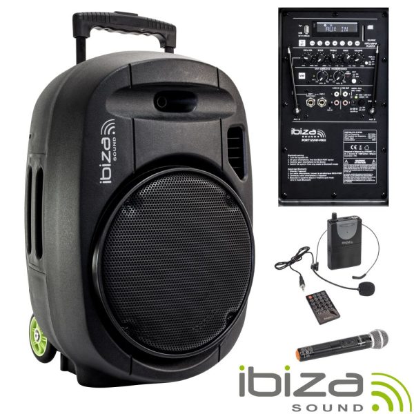 Coluna Amplificada 12" 700W USB/BT/SD/Bat VHF Preta IBIZA - (PORT12VHF-MKII)