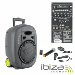 Coluna Amplificada 8" 400W USB/BT/SD/BAT/TWS VHF Preta IBIZA - (PORT8VHF-MKII)