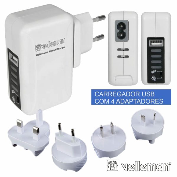 Carregador USB C/ 4 Adaptadores Viagem - (PSSEUSB6A)