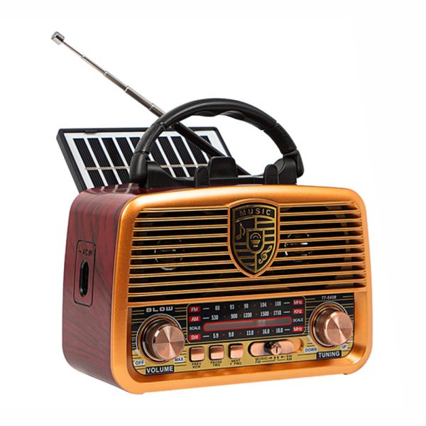 Rádio Portátil FM BT TWS Vintage C/ Painel Solar - (RA10)