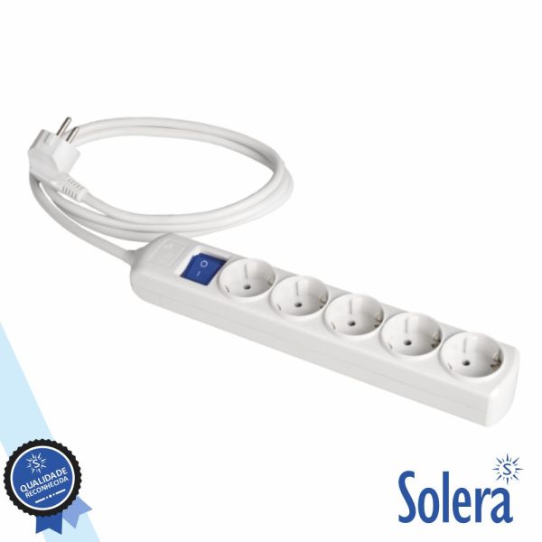 Tomada Elétrica C/ 5 Saídas Interruptor 3M Branco SOLERA - (SLR-8035IL)