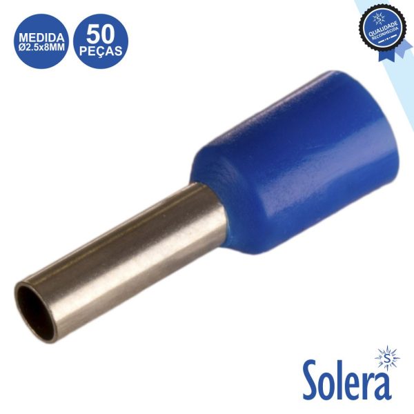 Terminal Ponteira Isolado Ø2.5x8mm 50x Azul SOLERA - (SLR-TE-2508A/50)