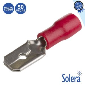 Terminal Faston Macho Isolado 6.35mm Vermelho 50x SOLERA - (SLR-TL15R/50)