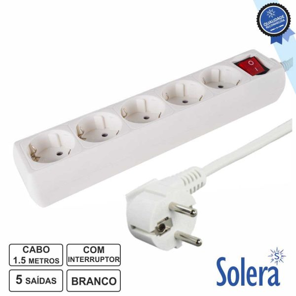 Extensão Elétrica 5x Schuko C/ Interruptor 1.5m SOLERA - (SLR-V915IL)