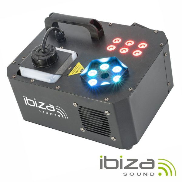 Máquina de Fumos 1000W 12 LEDS 3W RGB C/ Comando IBIZA - (SPRAY-COLOR-1000)