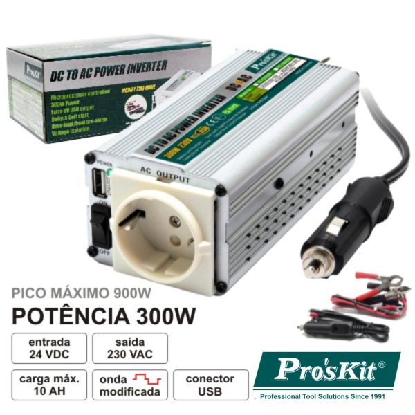 Conversor 24V-230V 300W Onda Modificada PROSKIT - (TE-1403UB)