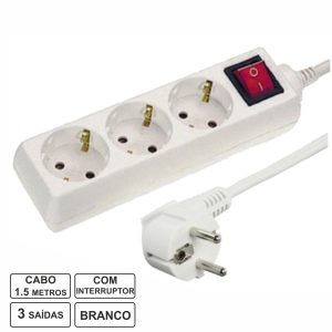 Extensão Elétrica 3x Schuko C/ Interruptor 1.5m - (TE3CB1(E))