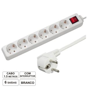 Extensão Elétrica 6x Schuko C/ Interruptor 1.5m - (TE6CB1(E))