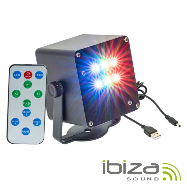 Projetor Luz C/ 6 LEDS 1W RGB Strobe A Bateria C/ Comando - (TINYLED-RGB-STROBE)