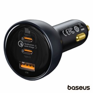 Adaptador Isqueiro USB PD QC5.0 / 2x USB-C 160W BASEUS - (TZCCZM-0G)